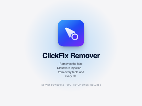 ClickFix Remover app icon — a pointer being inspected — above the words ClickFix Remover