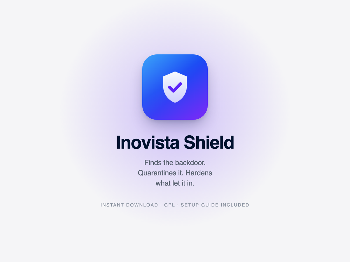 Inovista Shield app icon — a shield with a checkmark — above the words Inovista Shield